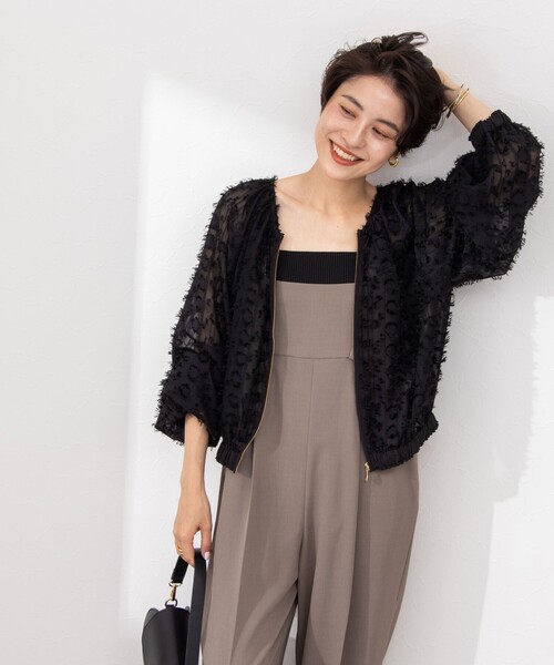 美品　NOLLEY'S sophiノーリーズ　カットジャガードライトブルゾン　黒 NOLLEY'S（ノーリーズ）の「カットジャガードブルゾン（ブルゾン