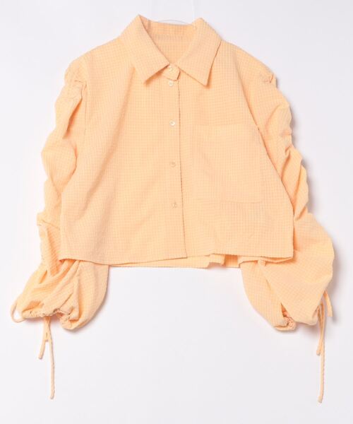 STYLEBLOCK（スタイルブロック）の「シアーチェック袖シャーリングクロップドブラウス（シャツ/ブラウス・レディース・サックスブルー/イエロー/オフホワイト/ブラック・M）」の4枚目の写真