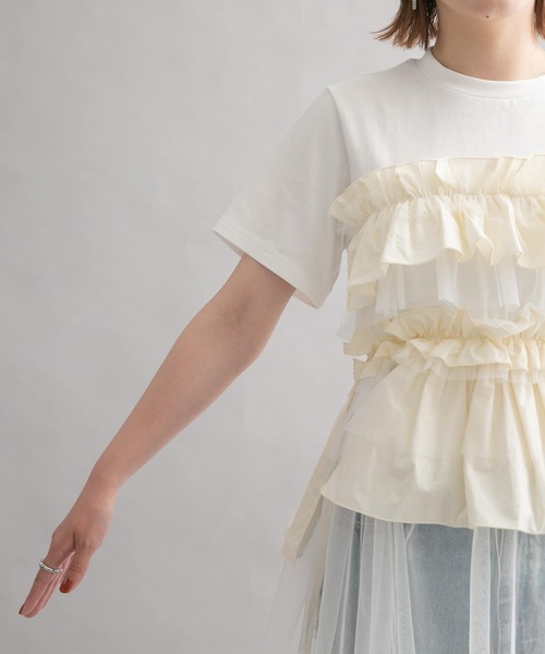 KBF(ケイビーエフ)の「フリルドッキングTEE(Tシャツ/カットソー・レディース・ブルー系その他/オレンジ系その他/ホワイト系その他・ONE)」の15枚目の写真