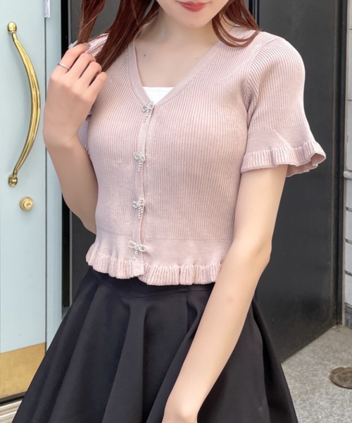 abc une face(アーベーセーアンフェイス)の「ビジューリボンフリルカーディガン(Tシャツ/カットソー・レディース・ホワイト/ピンク/ブラック/ブルー・FREE)」の14枚目の写真