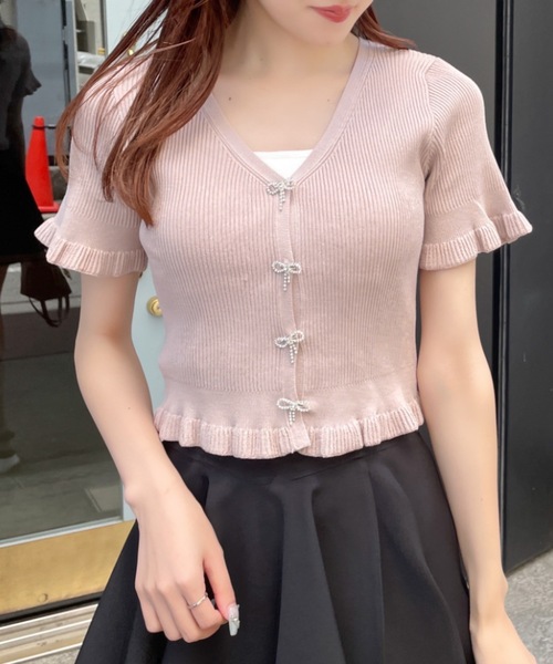 abc une face(アーベーセーアンフェイス)の「ビジューリボンフリルカーディガン(Tシャツ/カットソー・レディース・ホワイト/ピンク/ブラック/ブルー・FREE)」の15枚目の写真