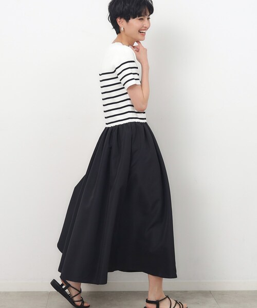 OPAQUE.CLIP（オペークドットクリップ）の「◆ニット×タフタ ドッキングワンピース【洗濯機洗い可/抗ピル】（ワンピース・レディース・ブラック系4/ブラック/ベージュ系その他7・36/38/40/42）」の8枚目の写真