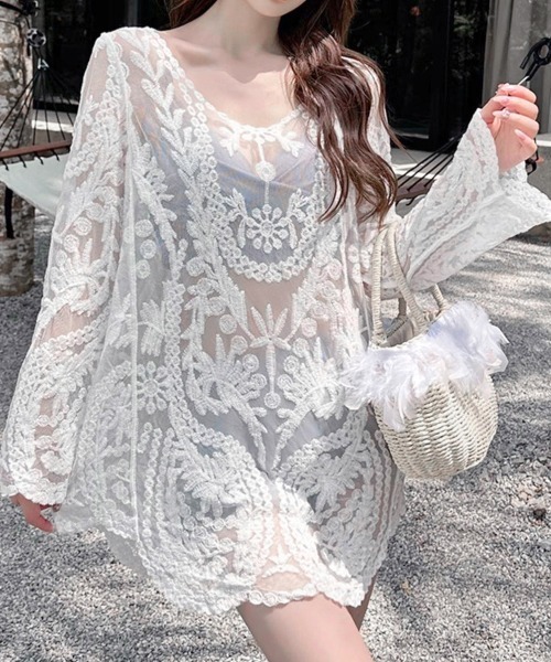 Miniministore(ミニミニストア)の「水着アウター 透かし編みビーチウェア夏海(シャツ/ブラウス・レディース・ブラック/ホワイト/ベージュ・FREE)」の19枚目の写真