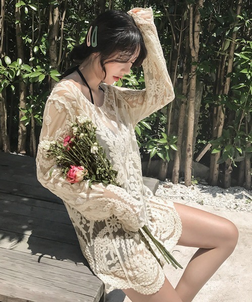 Miniministore(ミニミニストア)の「水着アウター 透かし編みビーチウェア夏海(シャツ/ブラウス・レディース・ブラック/ホワイト/ベージュ・FREE)」の16枚目の写真