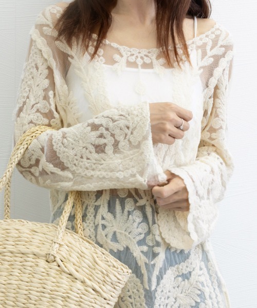 Miniministore(ミニミニストア)の「水着アウター 透かし編みビーチウェア夏海(シャツ/ブラウス・レディース・ブラック/ホワイト/ベージュ・FREE)」の9枚目の写真