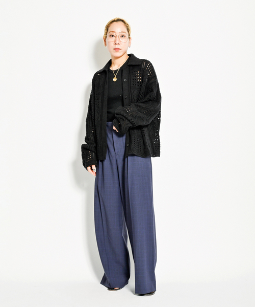 CITYSHOP（シティーショップ）の「《追加》CROCHET STYLE SHIRTS：ニット（ニット/セーター・レディース・ブラック/アイボリー・FREE）」の16枚目の写真