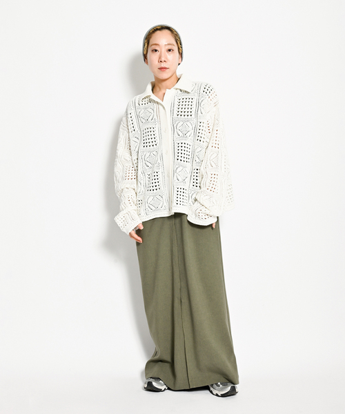 CITYSHOP（シティーショップ）の「《追加》CROCHET STYLE SHIRTS：ニット（ニット/セーター・レディース・ブラック/アイボリー・FREE）」の12枚目の写真