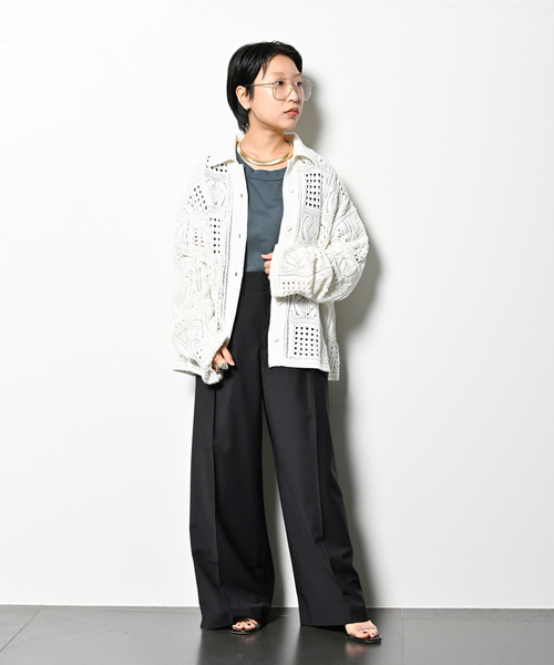 CITYSHOP（シティーショップ）の「《追加》CROCHET STYLE SHIRTS：ニット（ニット/セーター・レディース・ブラック/アイボリー・FREE）」の11枚目の写真