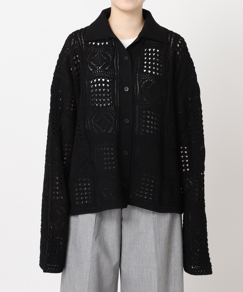 CITYSHOP（シティーショップ）の「《追加》CROCHET STYLE SHIRTS：ニット（ニット/セーター・レディース・ブラック/アイボリー・FREE）」の10枚目の写真
