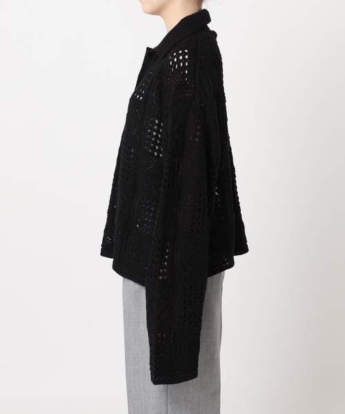 CITYSHOP（シティーショップ）の「《追加》CROCHET STYLE SHIRTS：ニット（ニット/セーター・レディース・ブラック/アイボリー・FREE）」の9枚目の写真