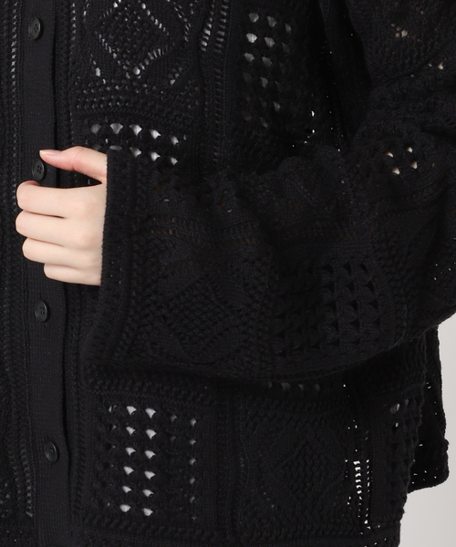 CITYSHOP（シティーショップ）の「《追加》CROCHET STYLE SHIRTS：ニット（ニット/セーター・レディース・ブラック/アイボリー・FREE）」の4枚目の写真