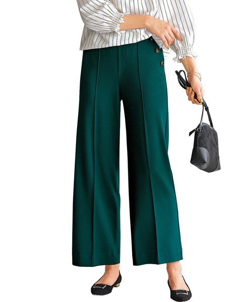 BELLUNA PLUS(ベルーナ)の「ストレッチ素材ボタン使いワイドパンツ65(その他パンツ・レディース・グレー系/ブラウン系/チャコール/モスグリーン・SMALL/X-LARGE/LARGE/MEDIUM)」の4枚目の写真