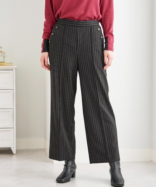 BELLUNA PLUS(ベルーナ)の「ストレッチ素材ボタン使いワイドパンツ65(その他パンツ・レディース・グレー系/ブラウン系/チャコール/モスグリーン・SMALL/X-LARGE/LARGE/MEDIUM)」の5枚目の写真