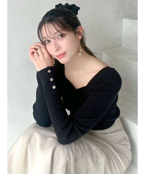 今期新品　タグあり　黒　ニットトップス　涼しい rienda | ハイネックシアーニットトップス (ニット ) |SHEL'TTER