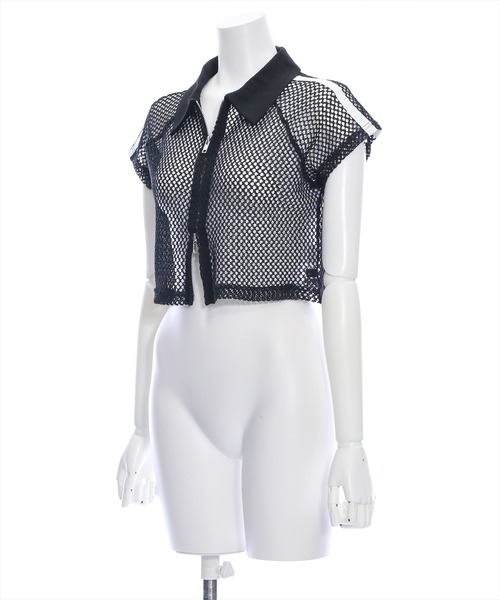 clear（クリア）の「ライン入りダブルジップ半袖メッシュカットソートップス（Tシャツ/カットソー・レディース・アイボリー/ブラック・F）」の11枚目の写真