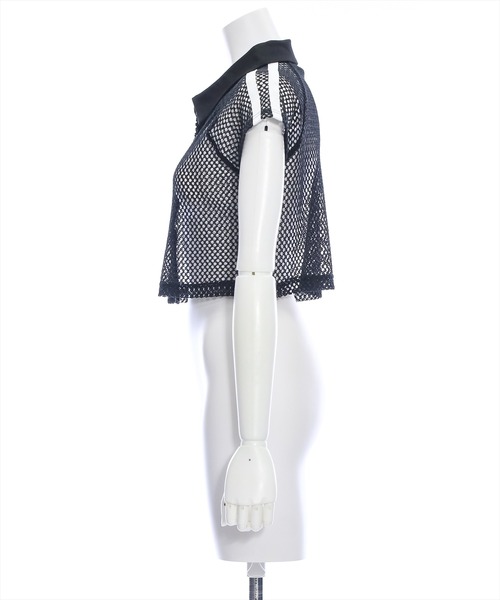 clear（クリア）の「ライン入りダブルジップ半袖メッシュカットソートップス（Tシャツ/カットソー・レディース・アイボリー/ブラック・F）」の10枚目の写真