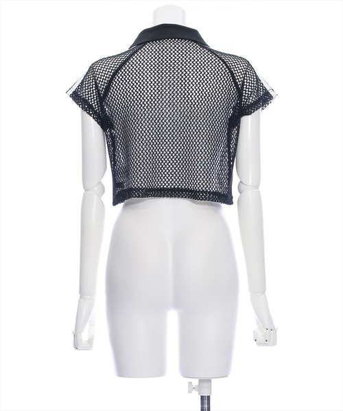clear（クリア）の「ライン入りダブルジップ半袖メッシュカットソートップス（Tシャツ/カットソー・レディース・アイボリー/ブラック・F）」の8枚目の写真