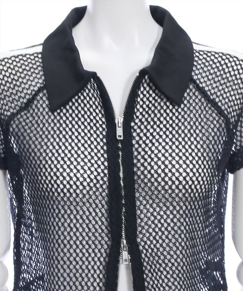 clear（クリア）の「ライン入りダブルジップ半袖メッシュカットソートップス（Tシャツ/カットソー・レディース・アイボリー/ブラック・F）」の7枚目の写真