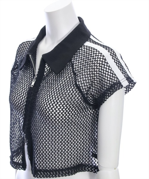 clear（クリア）の「ライン入りダブルジップ半袖メッシュカットソートップス（Tシャツ/カットソー・レディース・アイボリー/ブラック・F）」の6枚目の写真