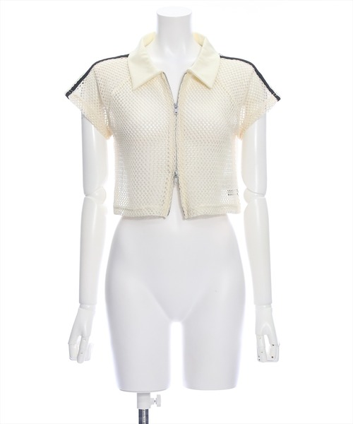 clear（クリア）の「ライン入りダブルジップ半袖メッシュカットソートップス（Tシャツ/カットソー・レディース・アイボリー/ブラック・F）」の17枚目の写真