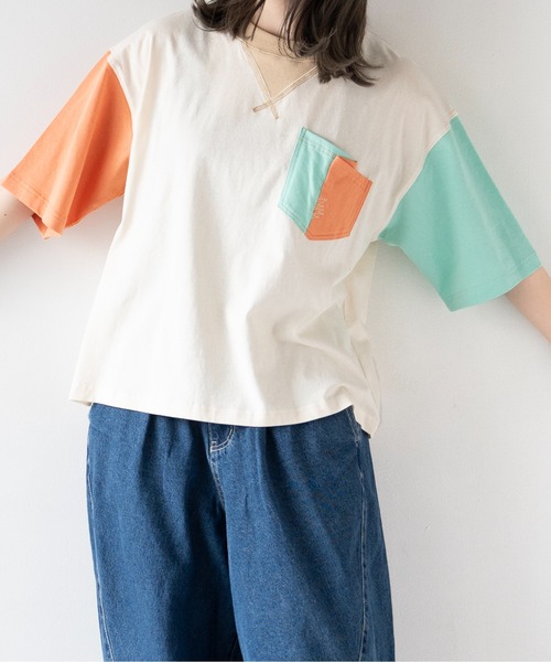 DOUBLE NAME（ダブルネーム）の「配色クレイジーポケTEE（Tシャツ/カットソー・レディース・ブラック系/ホワイト・FREE）」の4枚目の写真