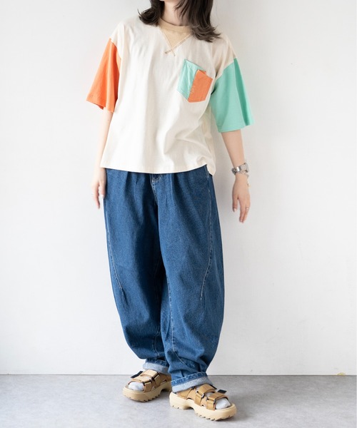 DOUBLE NAME（ダブルネーム）の「配色クレイジーポケTEE（Tシャツ/カットソー・レディース・ブラック系/ホワイト・FREE）」の5枚目の写真