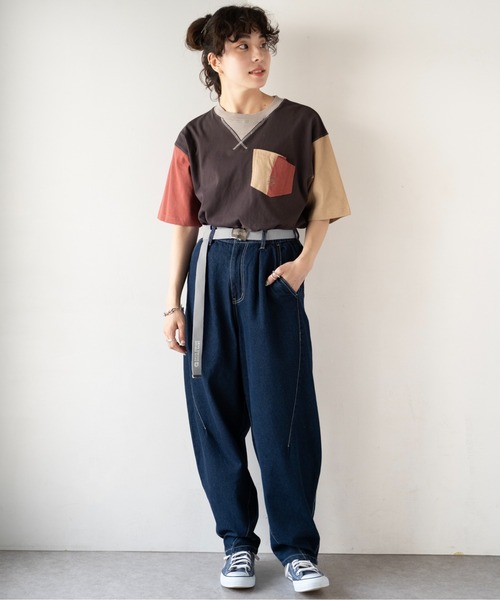 DOUBLE NAME（ダブルネーム）の「配色クレイジーポケTEE（Tシャツ/カットソー・レディース・ブラック系/ホワイト・FREE）」の9枚目の写真