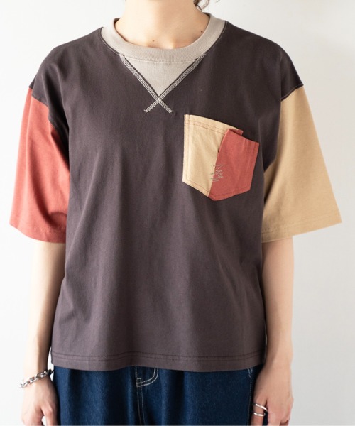 DOUBLE NAME（ダブルネーム）の「配色クレイジーポケTEE（Tシャツ/カットソー・レディース・ブラック系/ホワイト・FREE）」の10枚目の写真