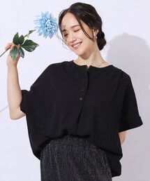 ◆【洗える/無理せずキレイ】オンオフ使える！ヘンリーネックブラウス