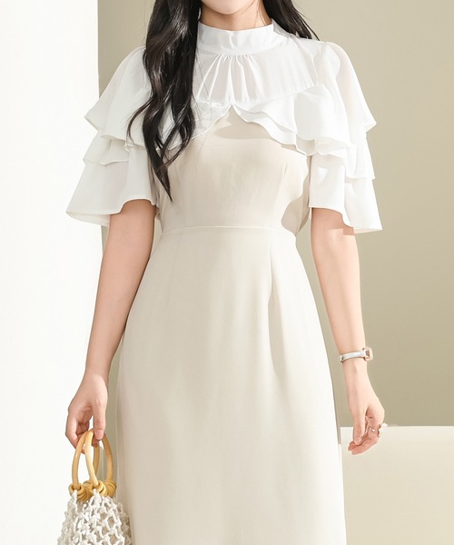 Lace Ladies(レースレディース)の「プチハイネック フリル フェイクレイヤード ロング ワンピース(ワンピース・レディース・アイボリー/ブラック/グレー・S/FREE)」の1枚目の写真