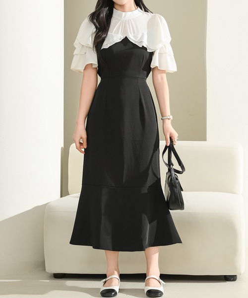 Lace Ladies(レースレディース)の「プチハイネック フリル フェイクレイヤード ロング ワンピース(ワンピース・レディース・アイボリー/ブラック/グレー・S/FREE)」の2枚目の写真