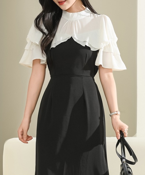 Lace Ladies(レースレディース)の「プチハイネック フリル フェイクレイヤード ロング ワンピース(ワンピース・レディース・アイボリー/ブラック/グレー・S/FREE)」の7枚目の写真