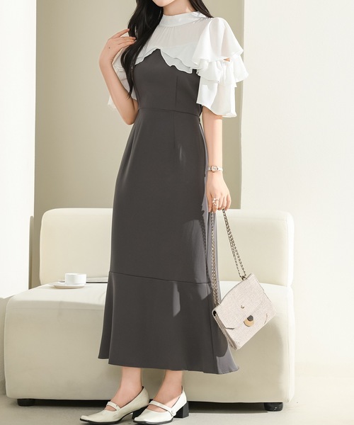 Lace Ladies(レースレディース)の「プチハイネック フリル フェイクレイヤード ロング ワンピース(ワンピース・レディース・アイボリー/ブラック/グレー・S/FREE)」の10枚目の写真
