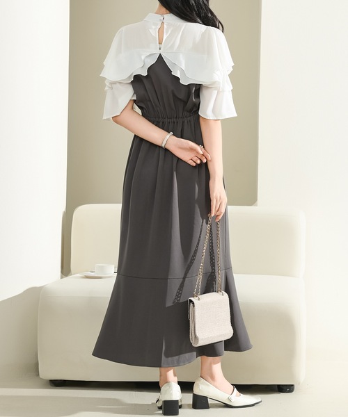 Lace Ladies(レースレディース)の「プチハイネック フリル フェイクレイヤード ロング ワンピース(ワンピース・レディース・アイボリー/ブラック/グレー・S/FREE)」の11枚目の写真