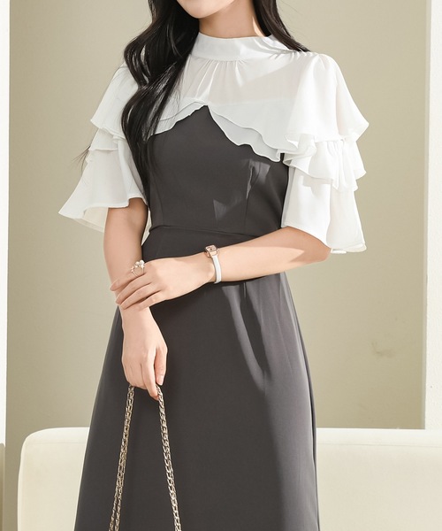 Lace Ladies(レースレディース)の「プチハイネック フリル フェイクレイヤード ロング ワンピース(ワンピース・レディース・アイボリー/ブラック/グレー・S/FREE)」の12枚目の写真