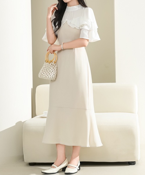 Lace Ladies(レースレディース)の「プチハイネック フリル フェイクレイヤード ロング ワンピース(ワンピース・レディース・アイボリー/ブラック/グレー・S/FREE)」の14枚目の写真