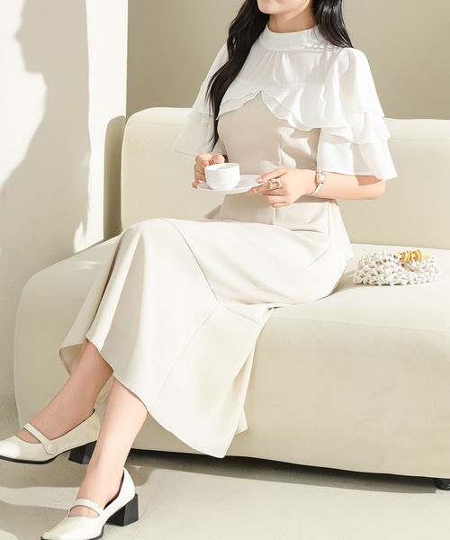Lace Ladies(レースレディース)の「プチハイネック フリル フェイクレイヤード ロング ワンピース(ワンピース・レディース・アイボリー/ブラック/グレー・S/FREE)」の18枚目の写真