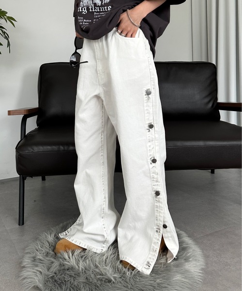 sedacle（セダクル）の「サイドボタン２way加工デニム（デニムパンツ・メンズ・ブラック/オフホワイト・SMALL/MEDIUM/LARGE）」の11枚目の写真