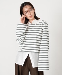 フレアスリーブ ボーダーカットソー」に該当するTシャツ/カットソー