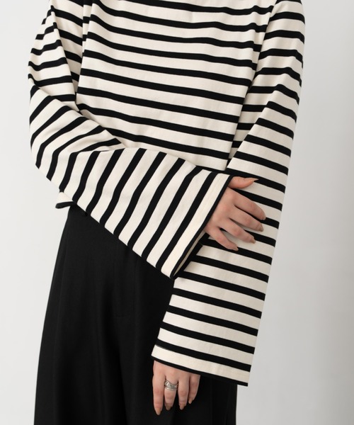 Formeque(フォルミーク)の「【Formeque】フレアスリーブボーダートップス(Tシャツ/カットソー・レディース・グリーン/ブラック・FREE)」の9枚目の写真