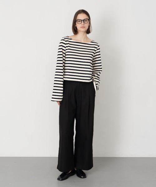 Formeque(フォルミーク)の「【Formeque】フレアスリーブボーダートップス(Tシャツ/カットソー・レディース・グリーン/ブラック・FREE)」の4枚目の写真