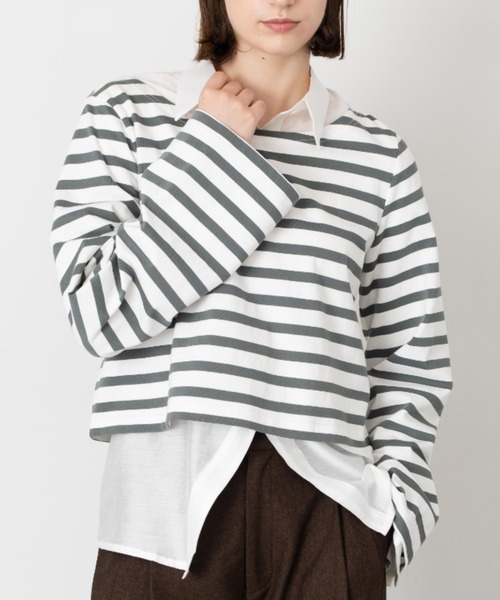 Formeque(フォルミーク)の「【Formeque】フレアスリーブボーダートップス(Tシャツ/カットソー・レディース・グリーン/ブラック・FREE)」の12枚目の写真