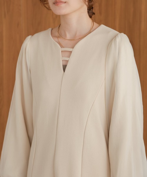 Bab（バブ）の「【再販/低身長無向けサイズあり】【S・Mサイズ展開】フレアーライン長袖オーガンジーワンピース（ワンピース・レディース・ブラック/ベージュ・M/S）」の16枚目の写真
