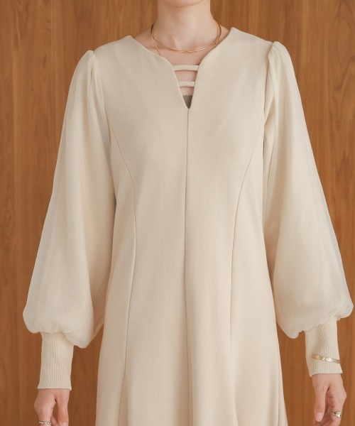 Bab（バブ）の「【再販/低身長無向けサイズあり】【S・Mサイズ展開】フレアーライン長袖オーガンジーワンピース（ワンピース・レディース・ブラック/ベージュ・M/S）」の19枚目の写真