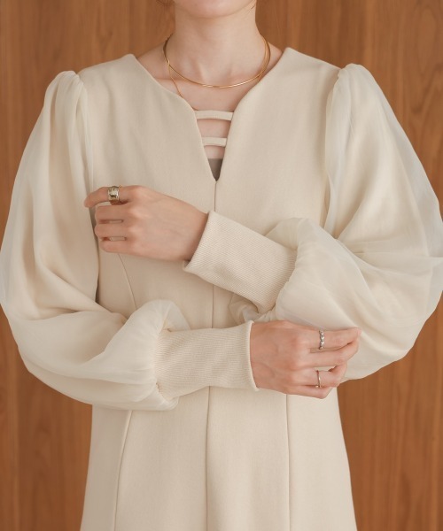 Bab（バブ）の「【再販/低身長無向けサイズあり】【S・Mサイズ展開】フレアーライン長袖オーガンジーワンピース（ワンピース・レディース・ブラック/ベージュ・M/S）」の20枚目の写真