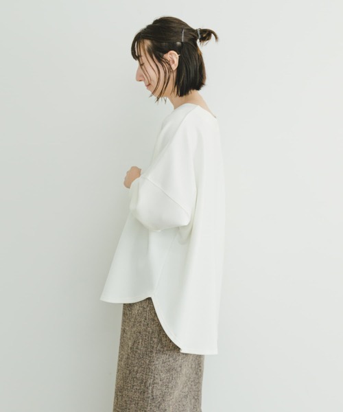 ITEMS URBANRESEARCH(アイテムズ アーバンリサーチ)の「ダンボールスムースラウンドプルオーバー(Tシャツ/カットソー・レディース・ホワイト/チャコールグレー/グレー・FREE)」の2枚目の写真