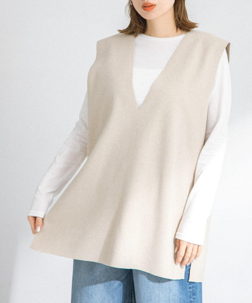 URBAN RESEARCH Sonny Label（アーバンリサーチサニーレーベル）の「リバーシブルメルトンジャージベスト（ベスト・レディース・ベージュ/ライトグレー/チャコールグレー/ブラック・FREE）」の4枚目の写真