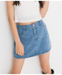 ラインストーン」に該当するレディースのデニムスカートファッション