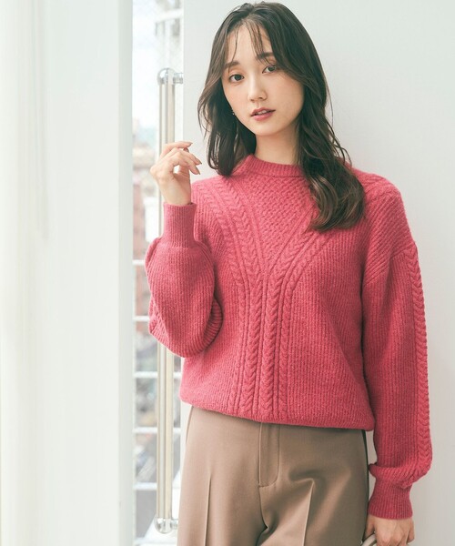 ANY SIS(エニィスィス)の「【洗える】フロントケーブルポイントアンゴラブレンド ニット(ニット/セーター・レディース・グレー系/ローズ系/ブルー系/アイボリー系・4)」の4枚目の写真