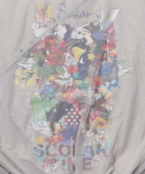 セール】143671：花とアニマル柄チュール重ねプルオーバー（Tシャツ